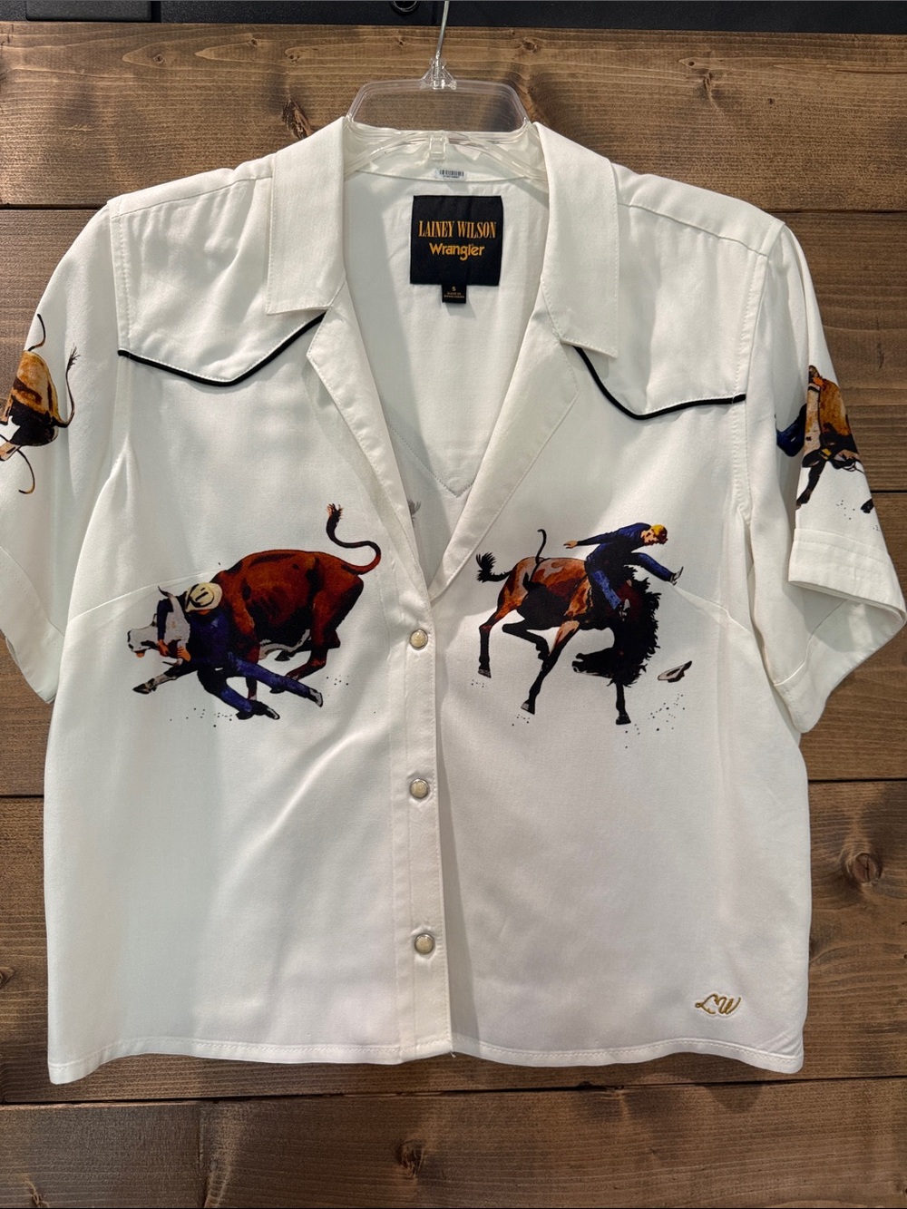 Wrangler White Western Rodeo Print Short Sleeve Shirt